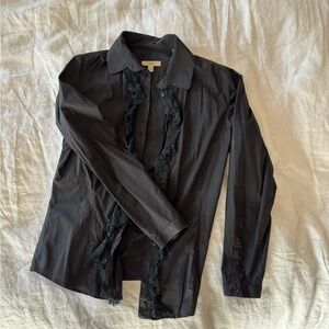 Burberry Black Lace-Trim Button-Up Shirt